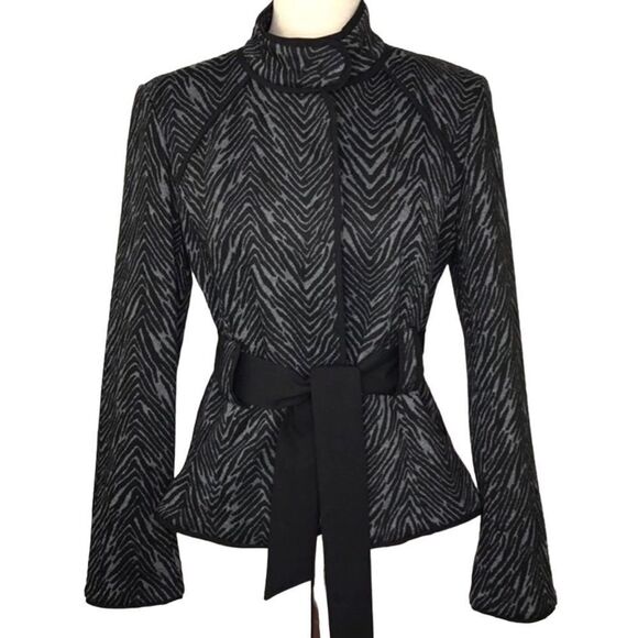 Sandro Sportswear Black Gray Animal Print Sash Waist Blazer Jacket - Picture 1 of 16